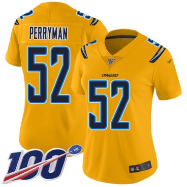 Los Angeles Chargers NFL Football Denzel Perryman Gold Jersey Women Limited  #52 100th Season Inverted Legend->los angeles chargers->NFL Jersey